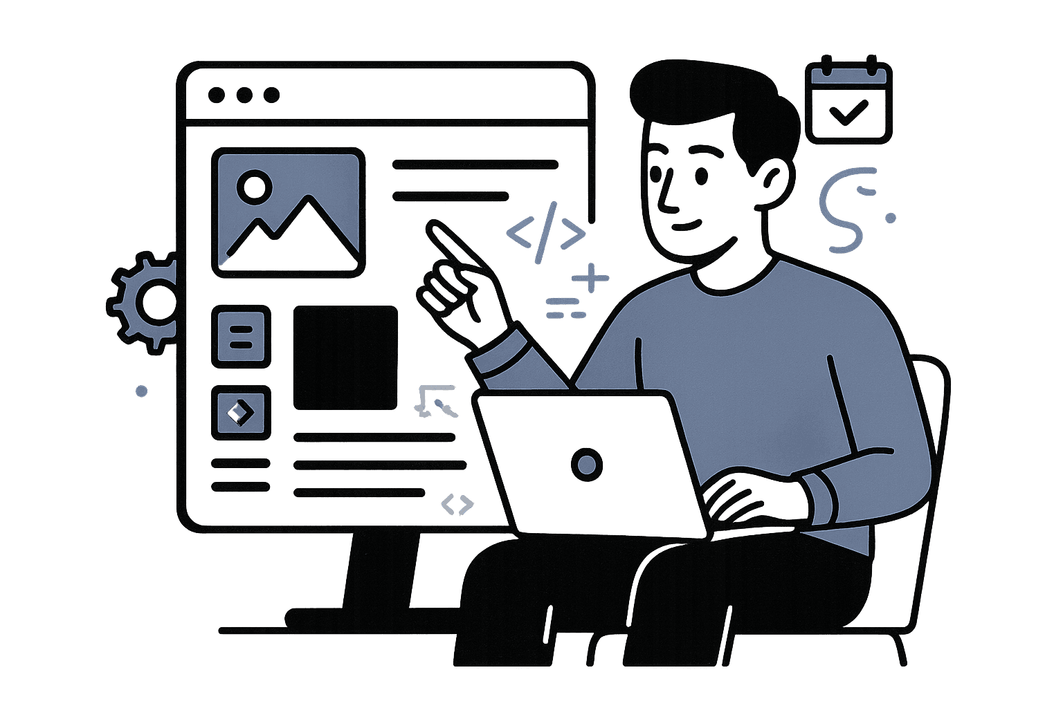 Illustration of a developer building a web interface